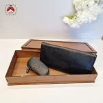 ست چرم جا کلیدی و کیف پول رنگ مشکی